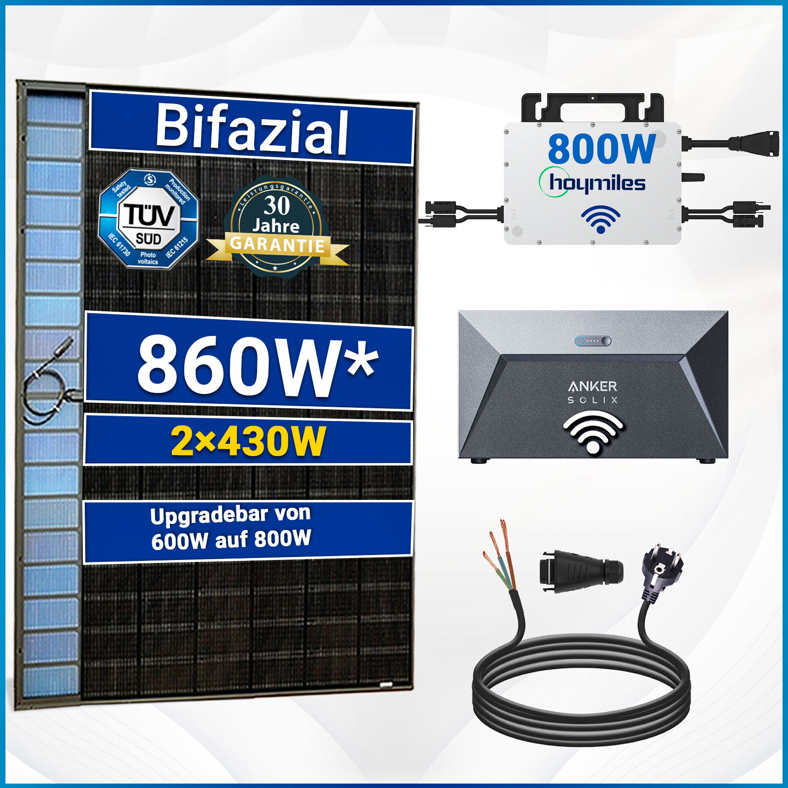 860 Watt Balkonkraftwerk Photovoltaik Solaranlage Steckerfertig WIFI Smart